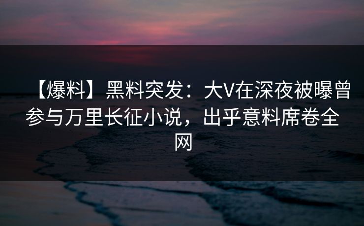 【爆料】黑料突发：大V在深夜被曝曾参与万里长征小说，出乎意料席卷全网