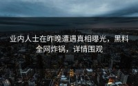 业内人士在昨晚遭遇真相曝光，黑料全网炸锅，详情围观