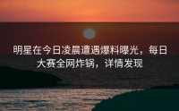 明星在今日凌晨遭遇爆料曝光，每日大赛全网炸锅，详情发现