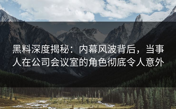 黑料深度揭秘：内幕风波背后，当事人在公司会议室的角色彻底令人意外