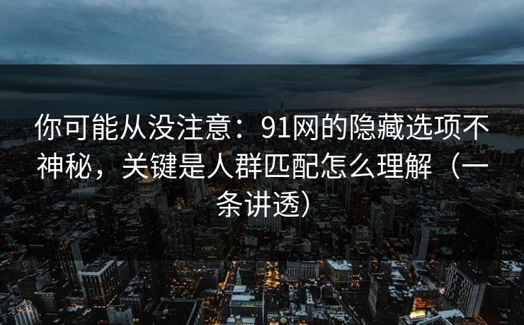 你可能从没注意:91网的隐藏选项不神秘,关键是人群匹配怎么理解(一条讲透) 你可能从没注意:91网的隐藏选项不神秘,关键是人群匹配怎么理解(一条讲透)